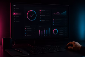 human reviewing AI automation output on screen